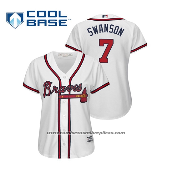 Camiseta Beisbol Mujer Atlanta Braves Dansby Swanson Cool Base Primera 2019 Blanco